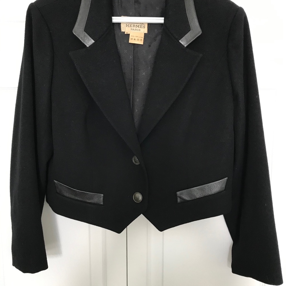 Hermès Cropped Tuxedo Jacket w/Leather Trim sz 44 - Picture 4 of 12